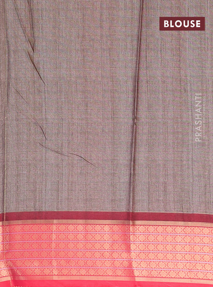 Semi kanchipuram silk saree grey and red with allover ikat digital prints and zari woven border