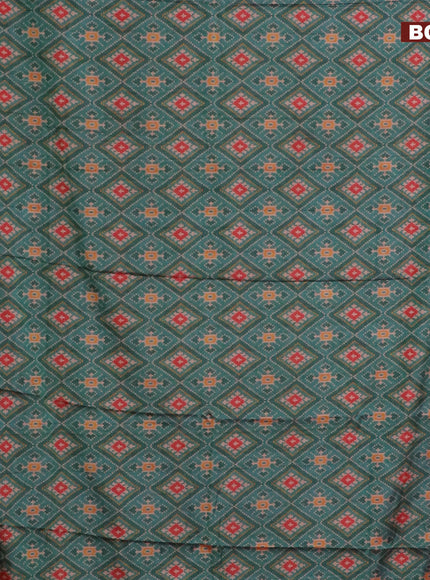 Semi kanchipuram silk saree teal green and purple with allover ikat digital prints and zari woven border