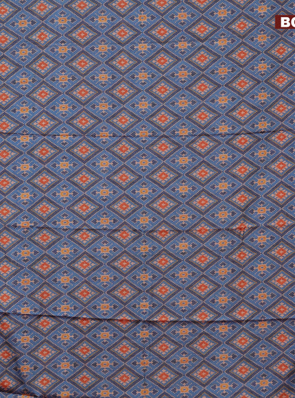 Semi kanchipuram silk saree cs blue and red with allover ikat digital prints and zari woven border