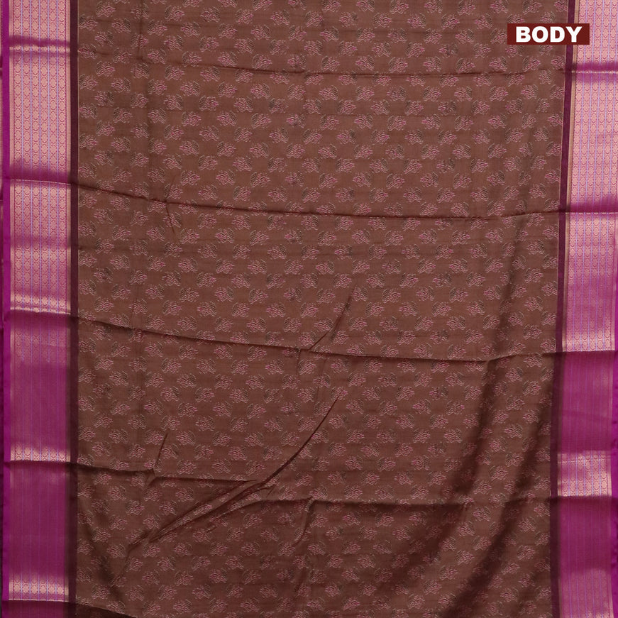 Semi kanchipuram silk saree brown and purple with allover butta prints and zari woven border