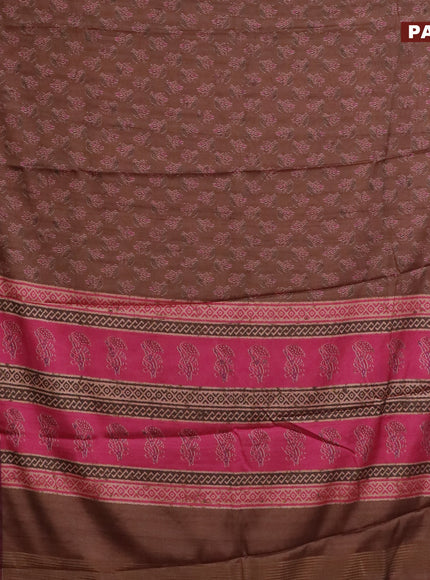 Semi kanchipuram silk saree brown and purple with allover butta prints and zari woven border