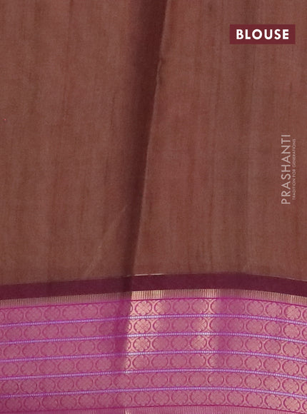 Semi kanchipuram silk saree brown and purple with allover butta prints and zari woven border