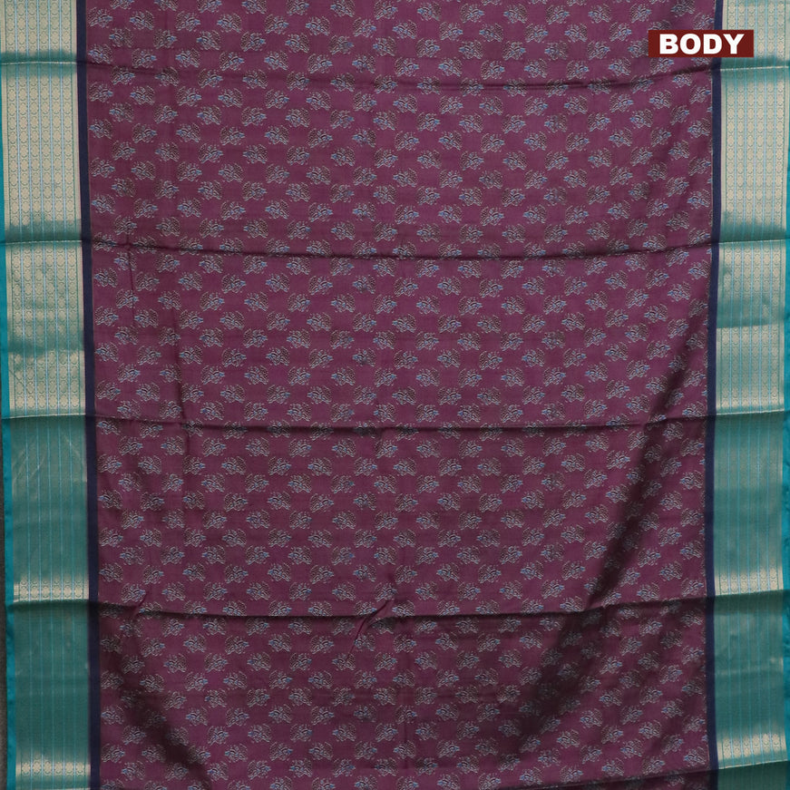 Semi kanchipuram silk saree purple shade and teal green with allover butta prints and zari woven border