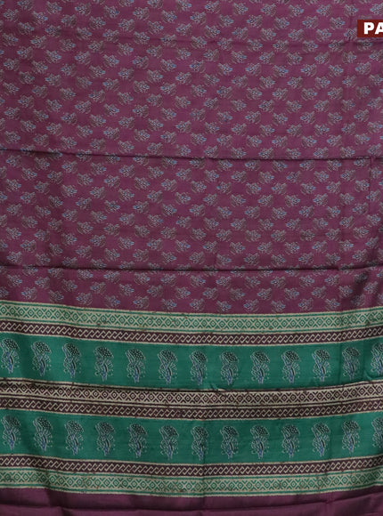 Semi kanchipuram silk saree purple shade and teal green with allover butta prints and zari woven border