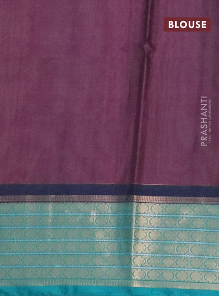 Semi kanchipuram silk saree purple shade and teal green with allover butta prints and zari woven border