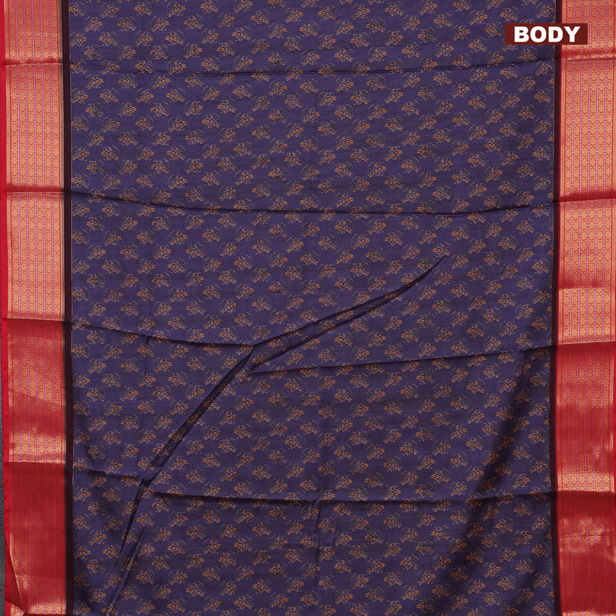 Semi kanchipuram silk saree blue and red with allover butta prints and zari woven border