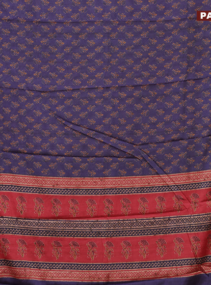 Semi kanchipuram silk saree blue and red with allover butta prints and zari woven border