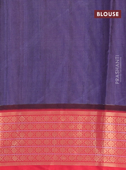 Semi kanchipuram silk saree blue and red with allover butta prints and zari woven border