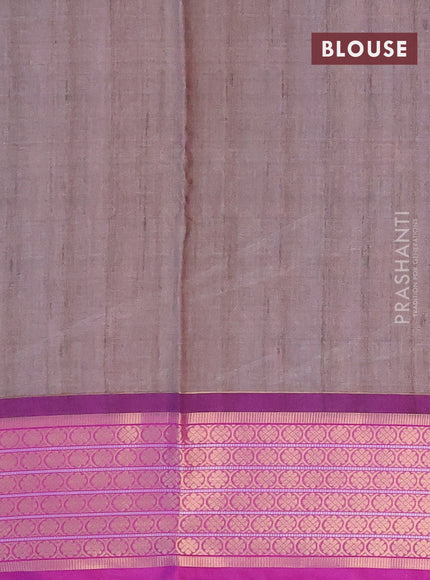 Semi kanchipuram silk saree grey and purple with allover digital prints and zari woven border