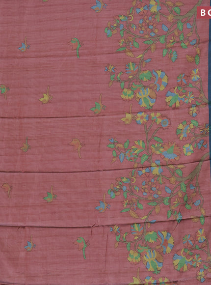 Semi kanchipuram silk saree pastel maroon shade and teal green with allover digital prints and zari woven border