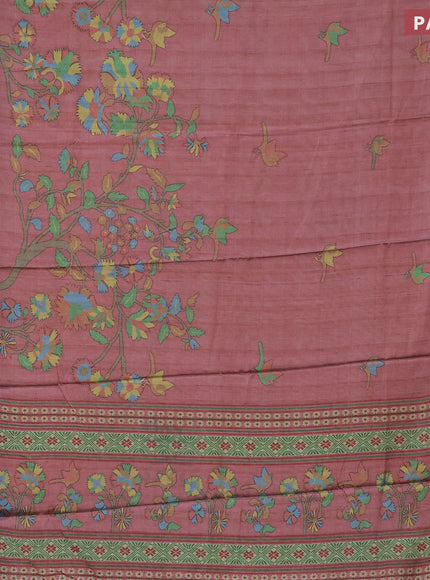 Semi kanchipuram silk saree pastel maroon shade and teal green with allover digital prints and zari woven border