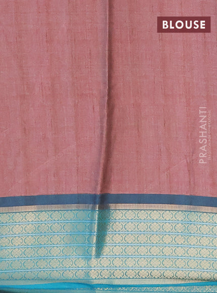 Semi kanchipuram silk saree pastel maroon shade and teal green with allover digital prints and zari woven border