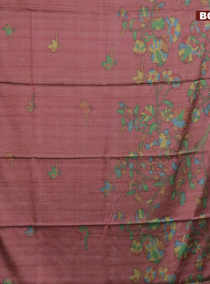 Semi kanchipuram silk saree rosy brown and teal green with allover digital prints and zari woven border