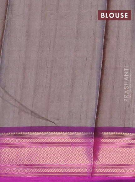 Semi kanchipuram silk saree grey and purple with allover digital prints and zari woven border