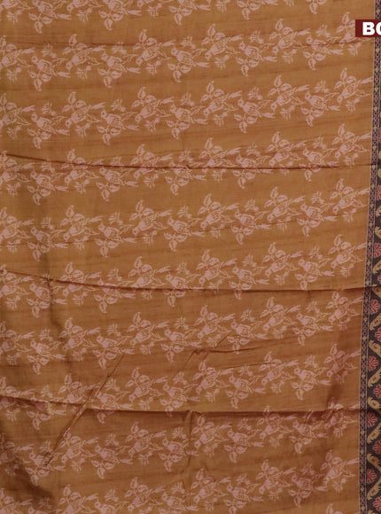 Semi kanchipuram silk saree mustard shade and red with butta prints and zari woven border