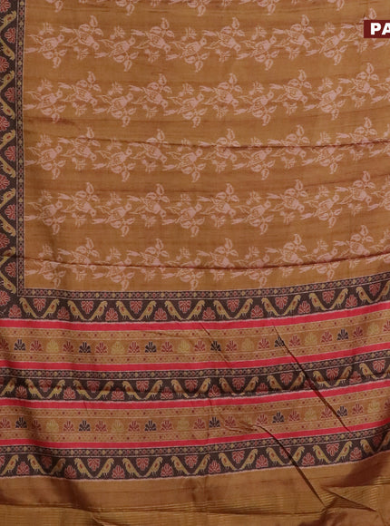 Semi kanchipuram silk saree mustard shade and red with butta prints and zari woven border