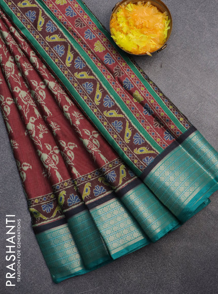 Semi kanchipuram silk saree maroon and teal green with butta prints and zari woven border