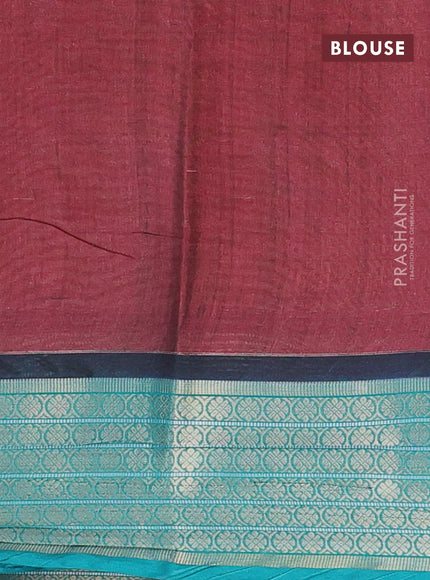 Semi kanchipuram silk saree maroon and teal green with butta prints and zari woven border