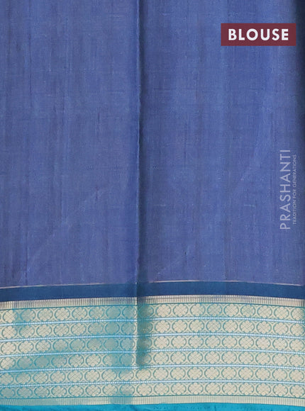 Semi kanchipuram silk saree blue and teal green with butta prints and zari woven border