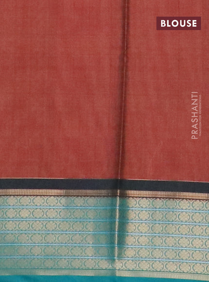 Semi kanchipuram silk saree beige rustic orange and teal green with allover digital prints and zari woven border