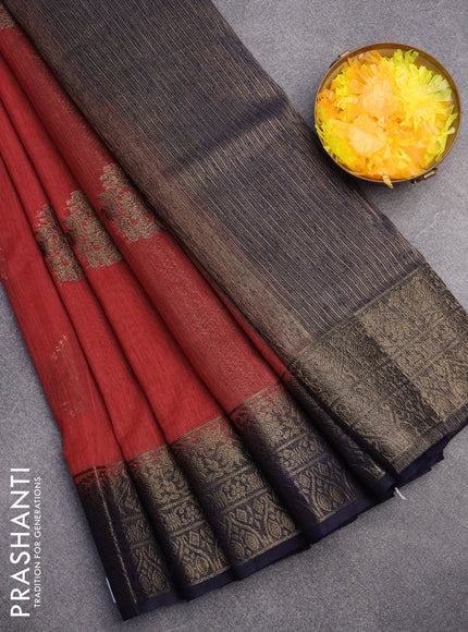 Banarasi semi matka saree rust shade and blue with antique zari woven buttas and antique zari border