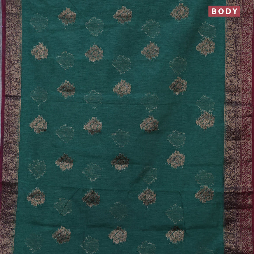 Banarasi semi matka saree green and dark magenta pink with antique zari woven buttas and antique zari border