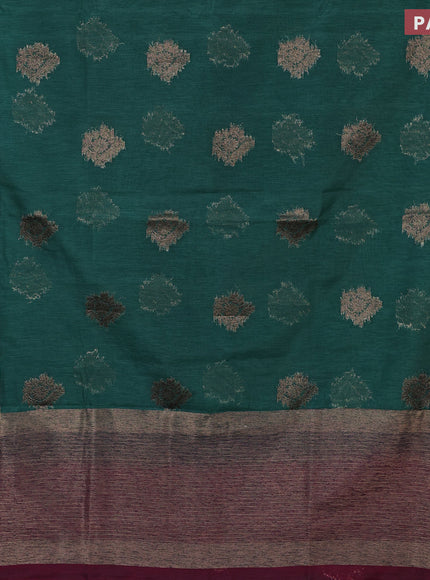 Banarasi semi matka saree green and dark magenta pink with antique zari woven buttas and antique zari border