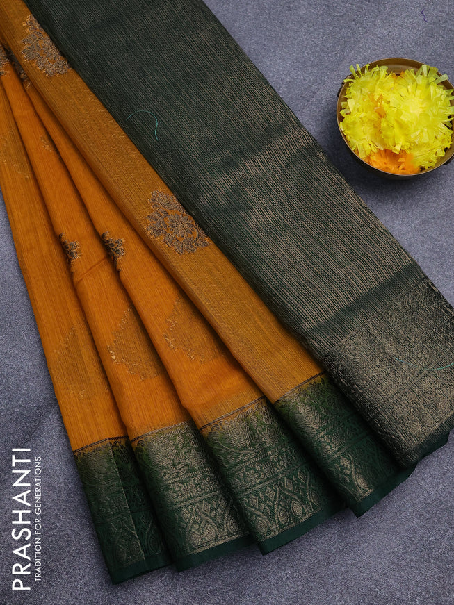 Banarasi semi matka saree mango yellow and green with antique zari woven buttas and antique zari border