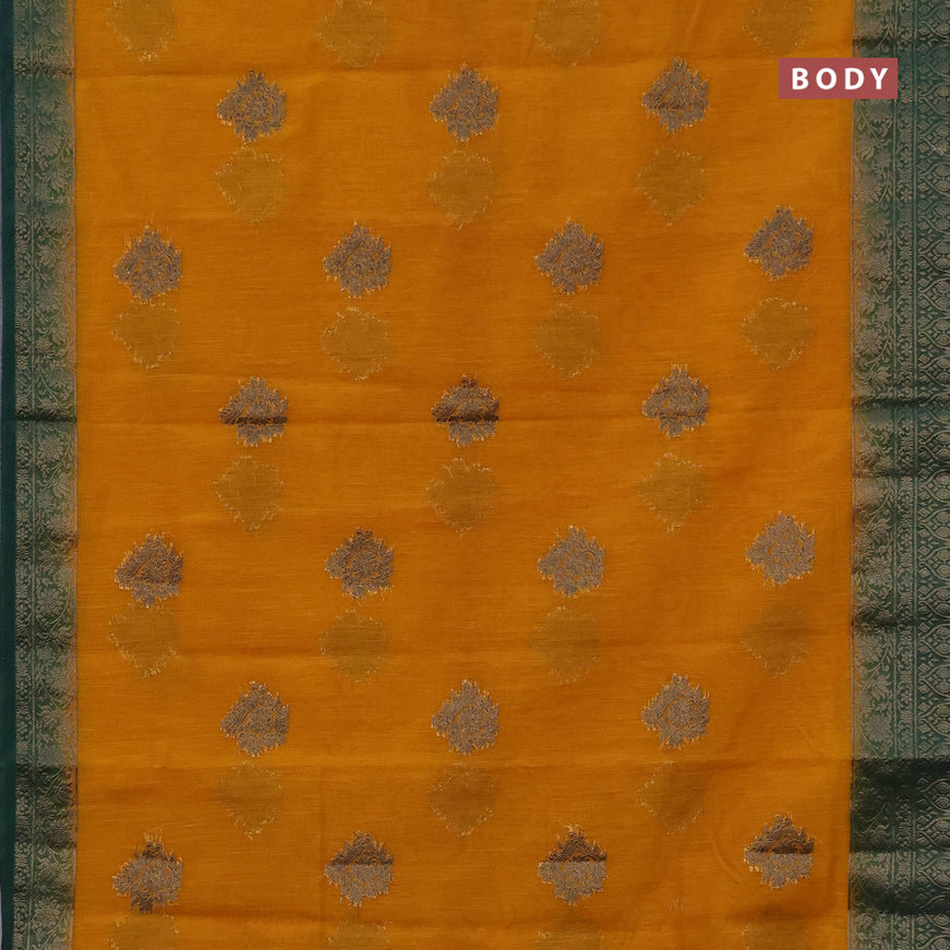 Banarasi semi matka saree mango yellow and green with antique zari woven buttas and antique zari border