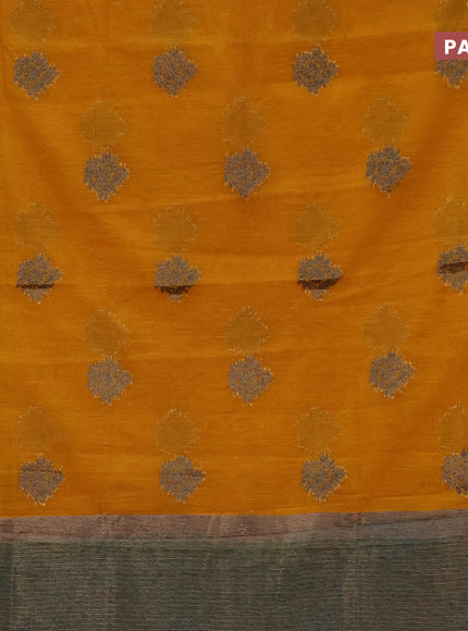 Banarasi semi matka saree mango yellow and green with antique zari woven buttas and antique zari border