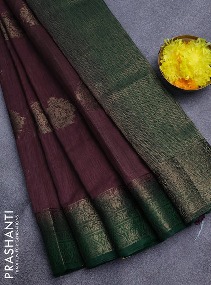 Banarasi semi matka saree wine shade and green with antique zari woven buttas and antique zari border