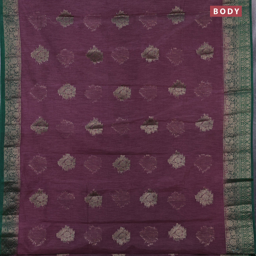 Banarasi semi matka saree wine shade and green with antique zari woven buttas and antique zari border