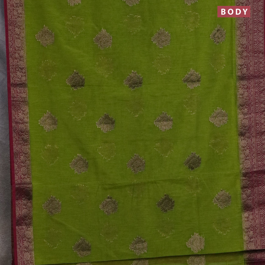 Banarasi semi matka saree light green and magenta pink with antique zari woven buttas and antique zari border