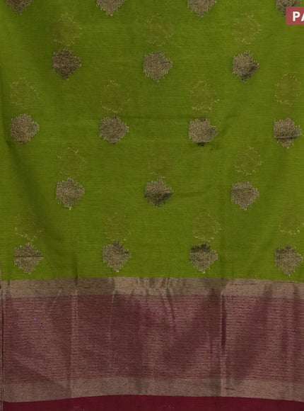 Banarasi semi matka saree light green and magenta pink with antique zari woven buttas and antique zari border