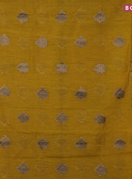 Banarasi semi matka saree mustard yellow and green with antique zari woven buttas and antique zari border