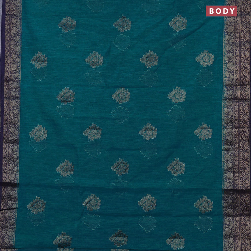 Banarasi semi matka saree teal blue and dark blue with antique zari woven buttas and antique zari border