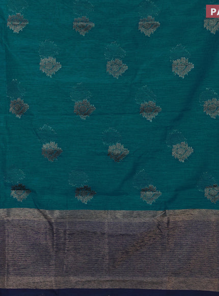 Banarasi semi matka saree teal blue and dark blue with antique zari woven buttas and antique zari border