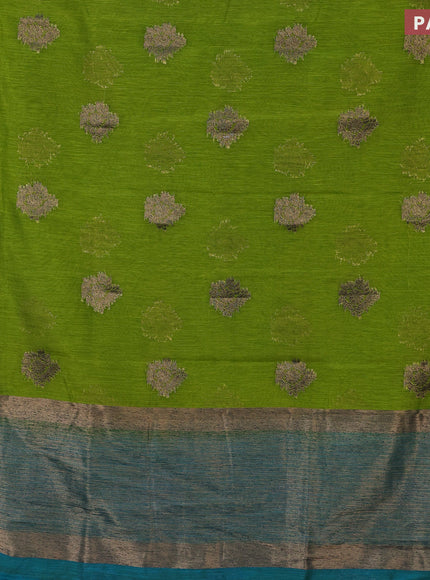 Banarasi semi matka saree light green and teal blue with antique zari woven buttas and antique zari border