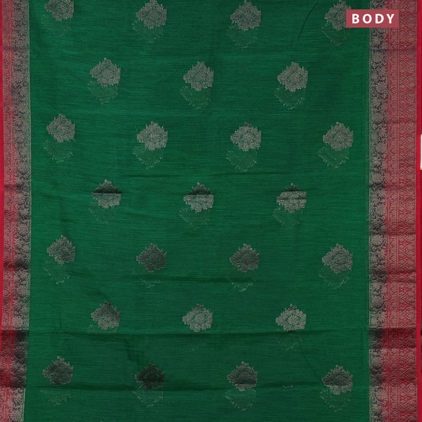 Banarasi semi matka saree green and red with antique zari woven buttas and antique zari border