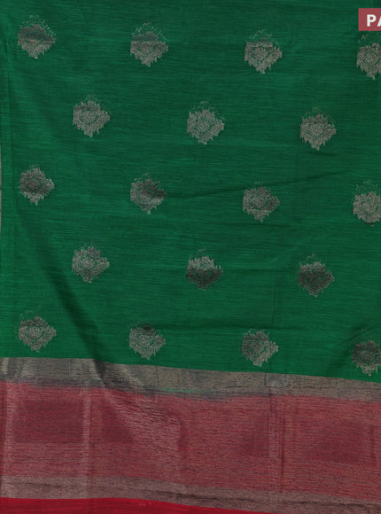 Banarasi semi matka saree green and red with antique zari woven buttas and antique zari border