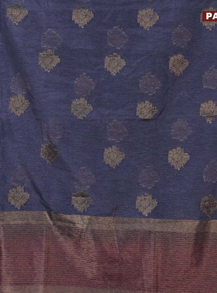 Banarasi semi matka saree grey and dark magenta pink with antique zari woven buttas and antique zari border