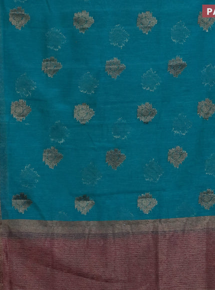 Banarasi semi matka saree teal blue and dark magenta pink with antique zari woven buttas and antique zari border