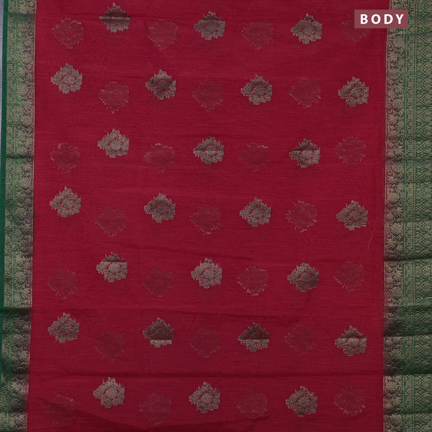 Banarasi semi matka saree red and green with antique zari woven buttas and antique zari border