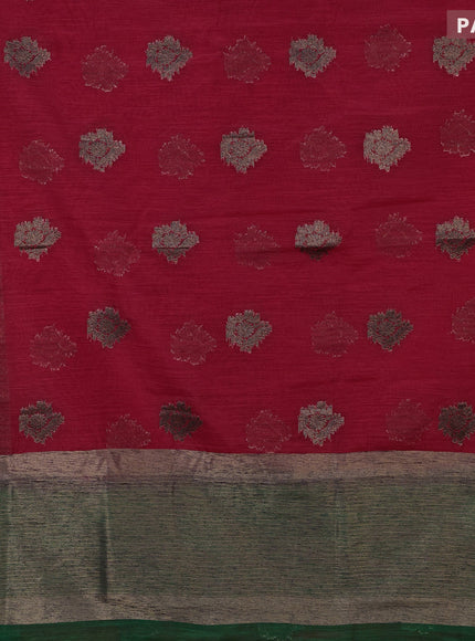 Banarasi semi matka saree red and green with antique zari woven buttas and antique zari border