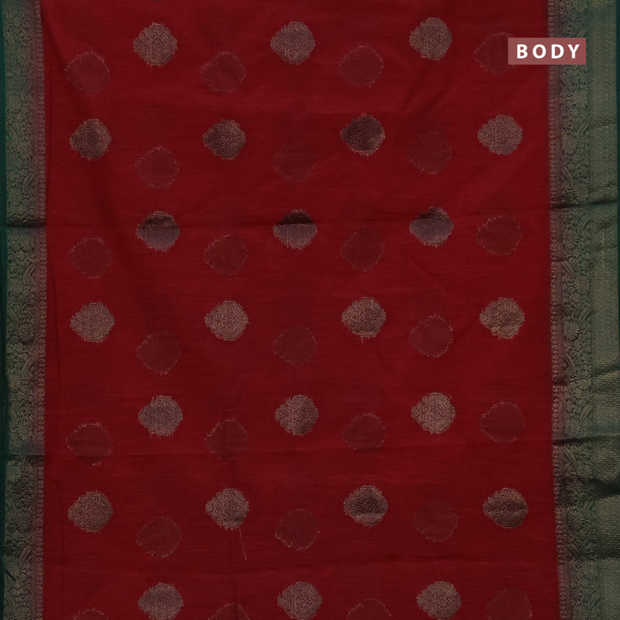 Banarasi semi matka saree red and dark green with antique zari woven buttas and antique zari border