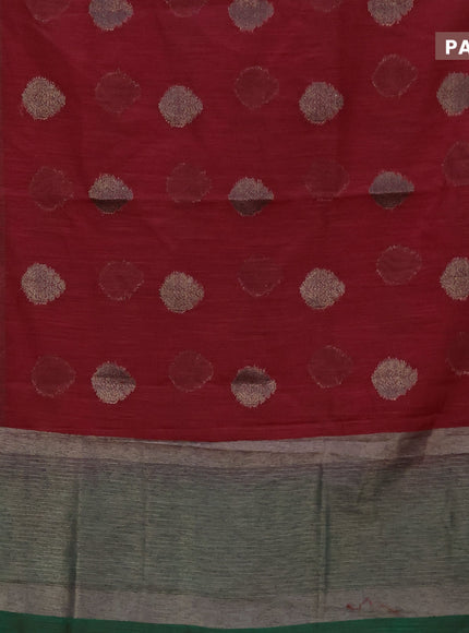 Banarasi semi matka saree red and dark green with antique zari woven buttas and antique zari border