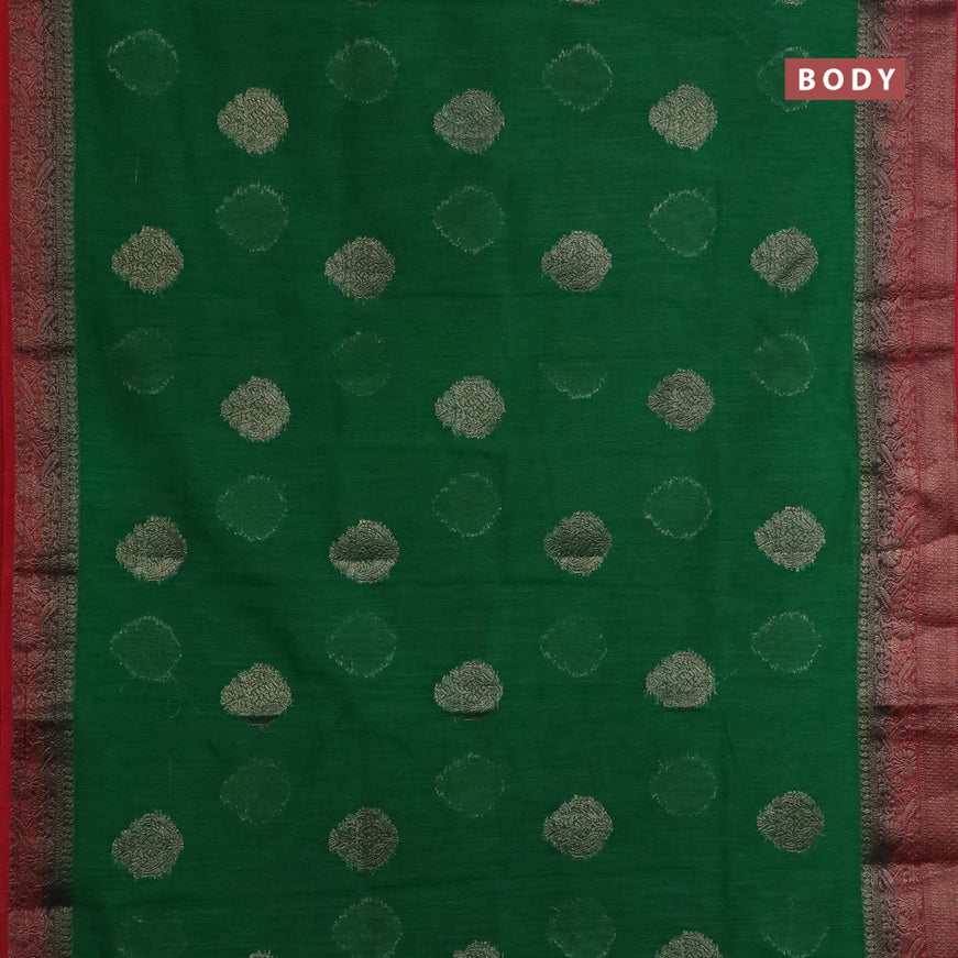 Banarasi semi matka saree green and red with antique zari woven buttas and antique zari border