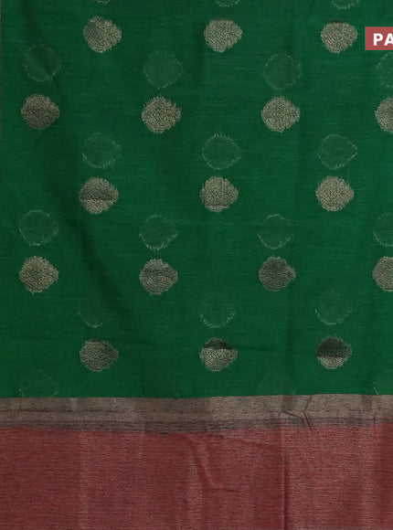 Banarasi semi matka saree green and red with antique zari woven buttas and antique zari border