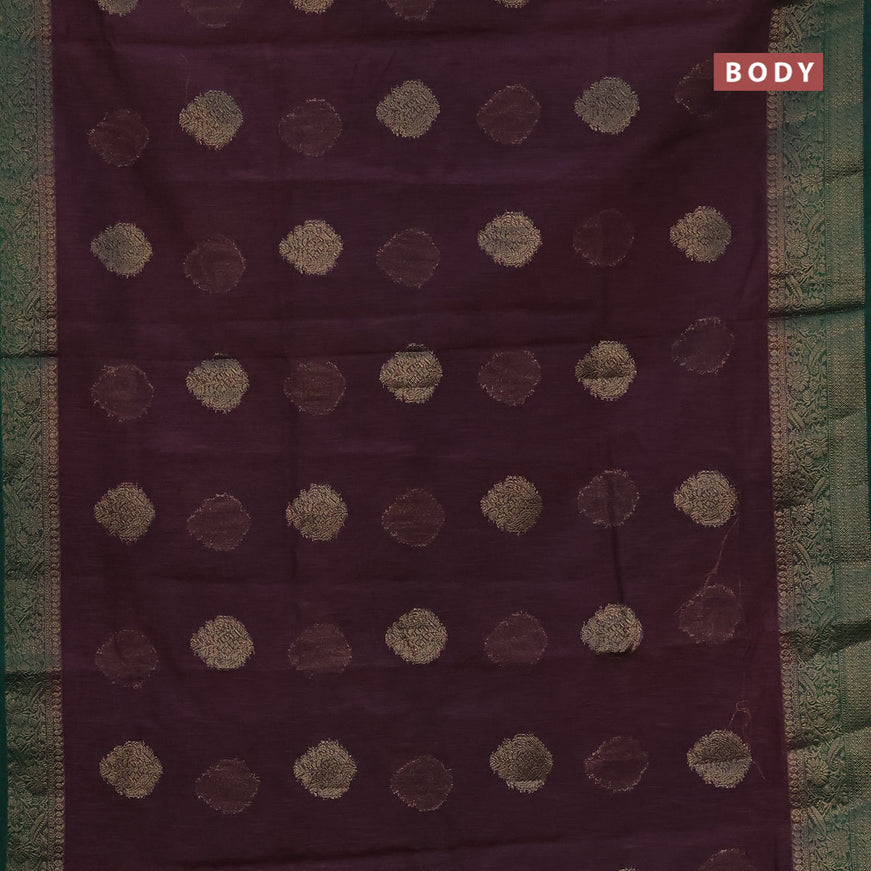 Banarasi semi matka saree rosy brown and dark green with antique zari woven buttas and antique zari border