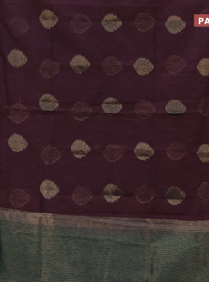 Banarasi semi matka saree rosy brown and dark green with antique zari woven buttas and antique zari border